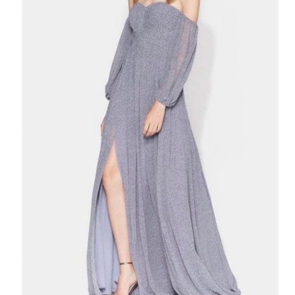 Halston Heritage Off the Shoulder Long Pleated Evening Gown - Picture 2 of 8